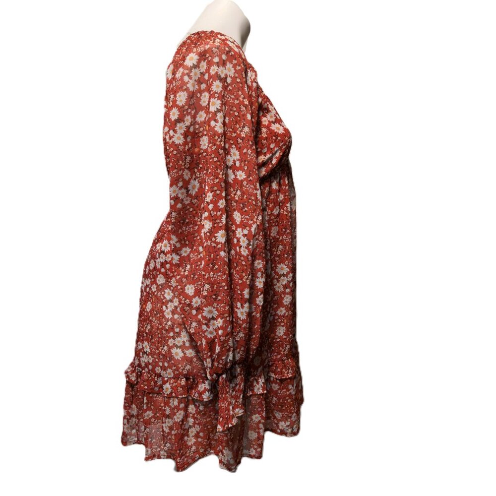 New Peach Love California boho dress Women's small red floral babydoll peasant - Picture 8 of 16